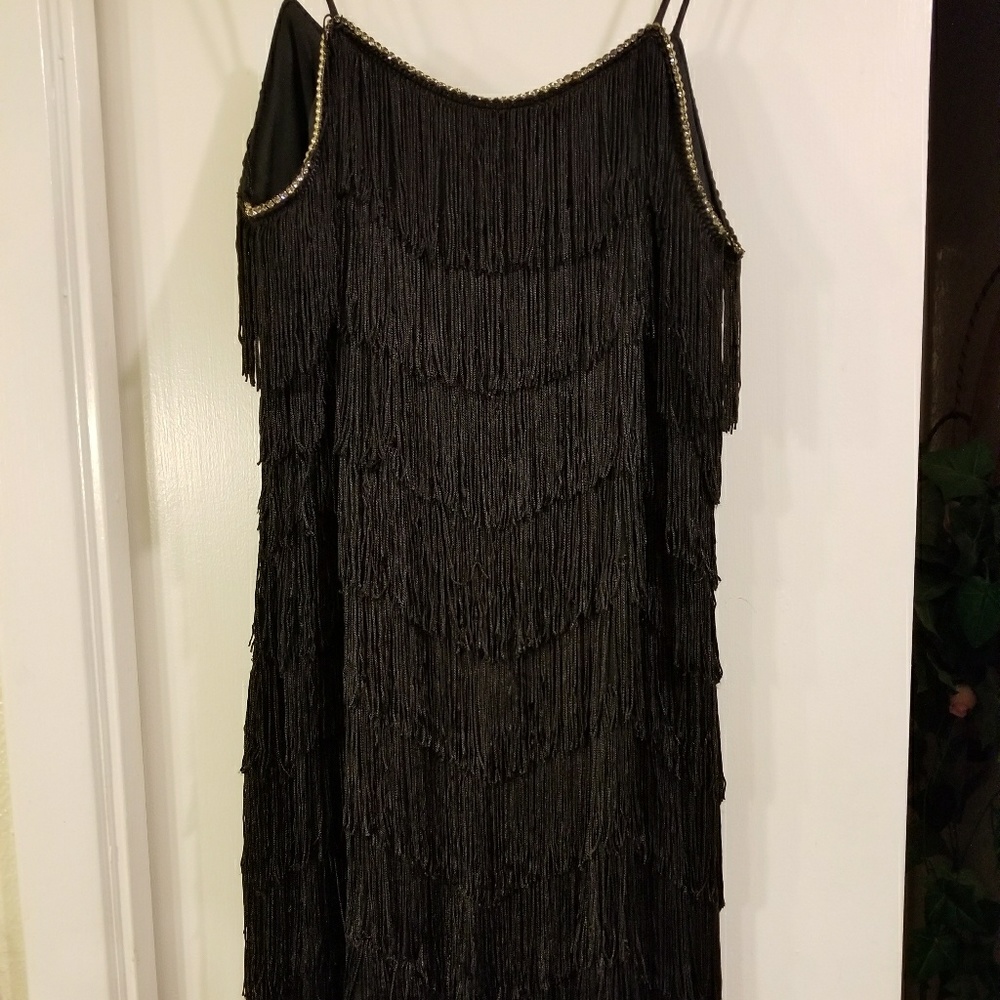 Sexy Black Tassel & Rhinestone trim Dress
